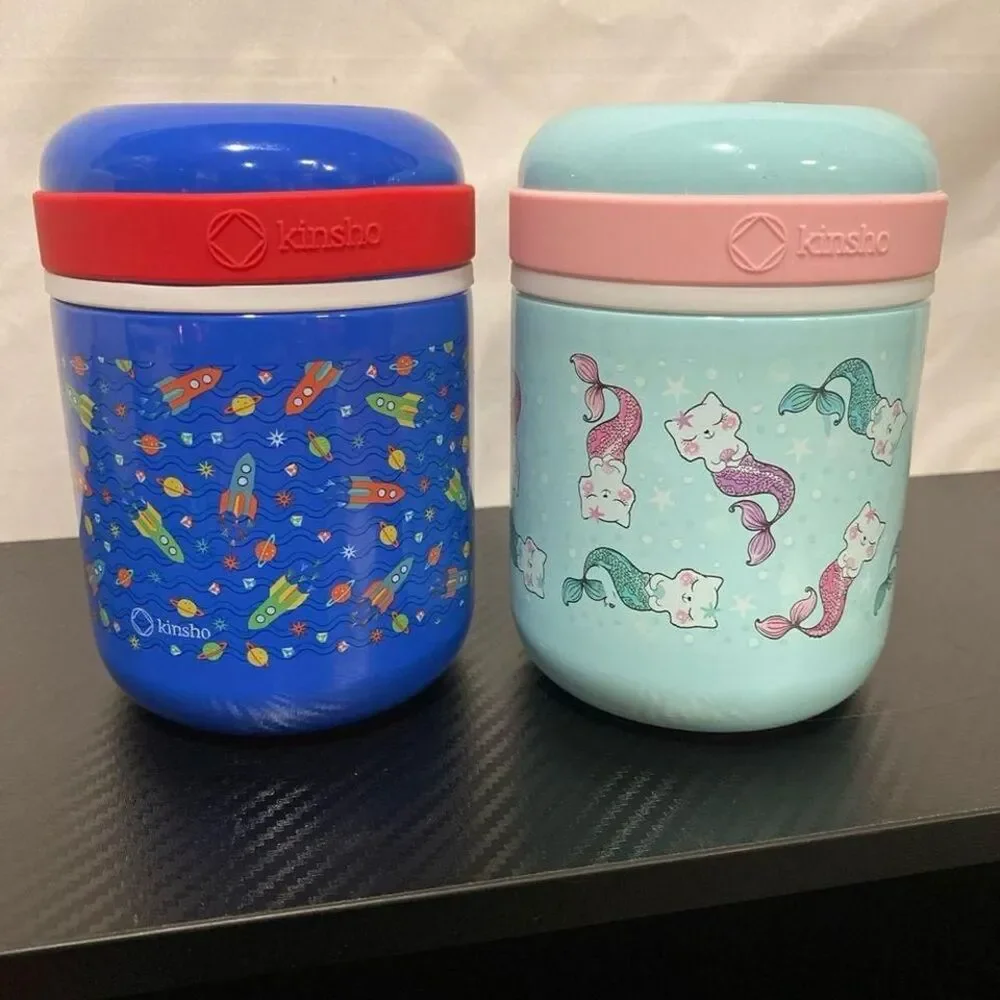 2 Kinsho Insulated Food Jars Rockets and‎ Kitty Rainbows